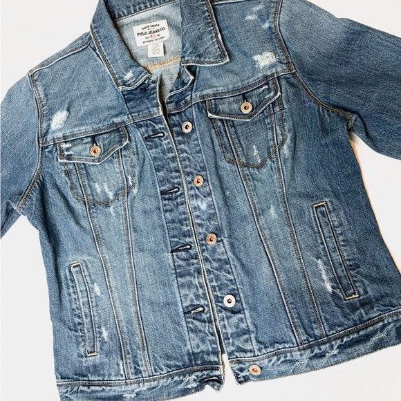 Ralph Lauren Polo Distressed Blue Denim Trucker Jacket (A) - Picture 6 of 15